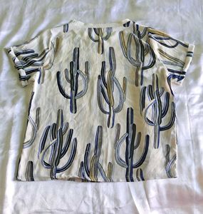 Cactus Print Puff Sleeve Top