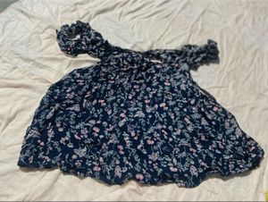 Off Shoulder Floral Print Navy Blue Top