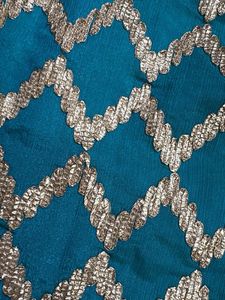 Teal Blue Sequined Geometric Print Fabric