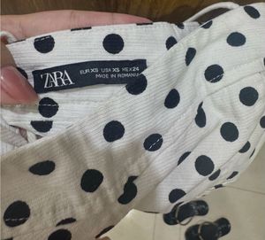Zara Strappy Denim Corduroy Polka Dot Mini Dress
