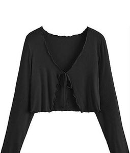 Black Tie-Front Cropped Cardigan