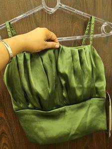 Chic Olive Green Satin Crop Top