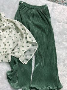 Polka Dot Mesh Top &amp; Pleated Pants Set