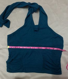 Teal Ribbed Halter Neck Top
