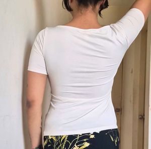 White Boat Neck T-Shirt - H&amp;M