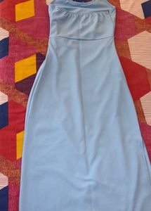 Light Blue Pearl Strap Midi Dress