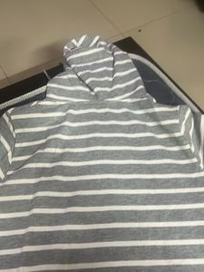 Gray and White Striped Hoodie