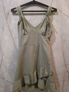 Cute Olive Green Ruffle Dress (size-M)