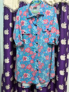 Blue Floral Print Tunic Top pant coord set