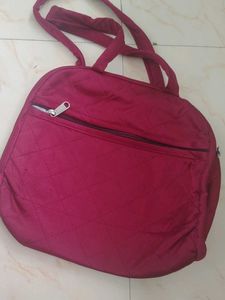 Quilted Maroon Tote Bag with Floral Embroidery