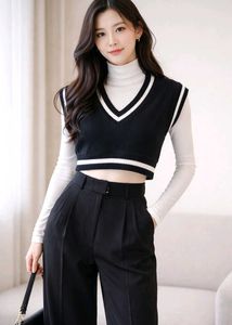 Stylish Black &amp; White Sweater Vest
