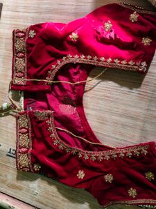 Exquisite Red Velvet Lehenga with Golden Embroider