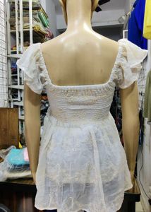 34, 36 bust size Elegant White Lace Peplum Top