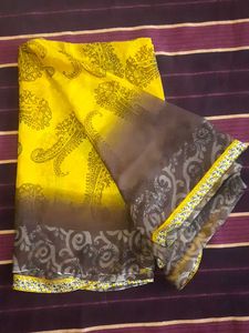 Beautiful Yellow &amp; Grey Saree