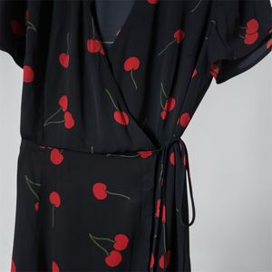 Chic Cherry Print Wrap Dress