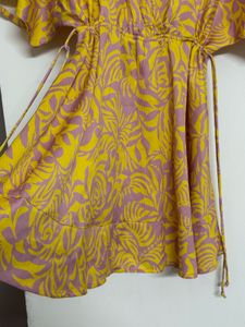 V-Neck Tropical Print Mini Dress