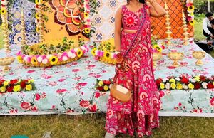Vibrant Gujarati print double layer saree