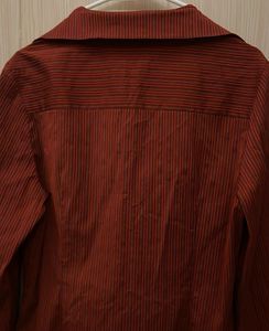 🇨🇳Red Striped Button-Up Blouse