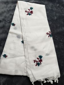 Elegant White Embroidered Saree