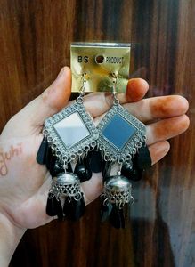 Trendy Boho Oxidised Real Mirror Jhumka Earrings🖤