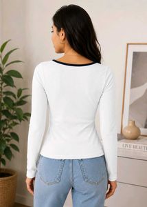 Korean Style Ribbed White Stretchable