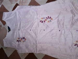 Pink Striped Kurta with Floral Embroidery