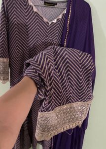 Elegant Purple Chevron Kurta Set with Dupatta