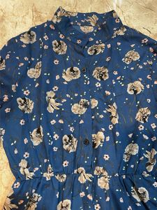 Blue Floral Print Midi Dress