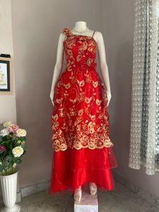 Stunning Red &amp; Gold Embroidered Gown