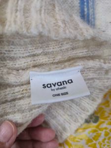 Cream &amp; Blue Striped Knit Sweater