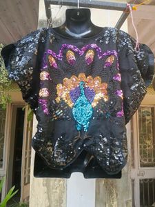 Peacock Sequin Embellished Party Top