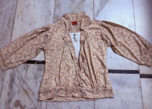 Floral Wrap-Style Layered Top – Beige Elegance