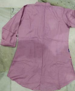 Pink Butterfly Print Button-Up Shirt