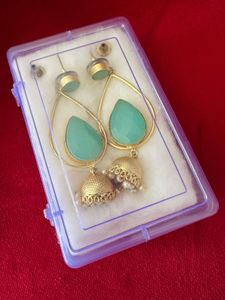 Elegant Teal Stone Jhumka Earrings