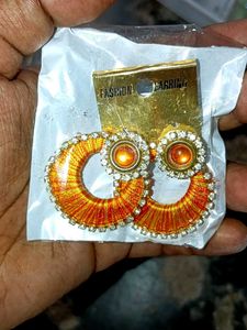 Orange Thread Hoop Earrings