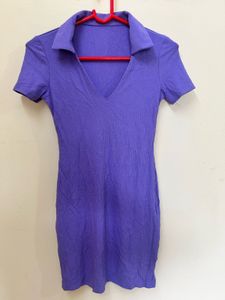 Purple Ribbed Mini Dress
