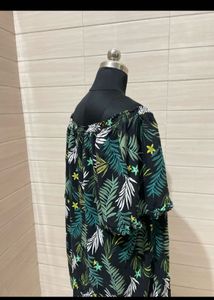 Tropical Print Button-Up Tunic Top