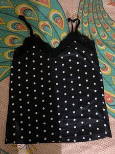 Black Polka Dot Lace Trim Cami Top