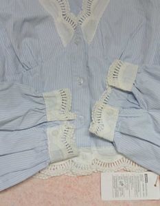 Light Blue Striped Lace Trim Blouse