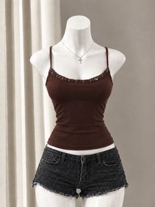 Y2K Brown Embellished Camisole Top