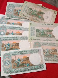 Vintage Indian 5 Rupee Notes