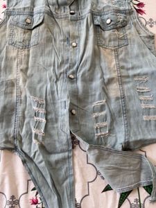 Distressed Denim Sleeveless tie up Top