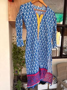 Blue & White Printed Cotton Kurta