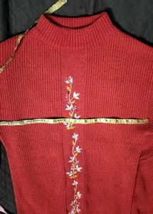 Red Embroidered Sweater