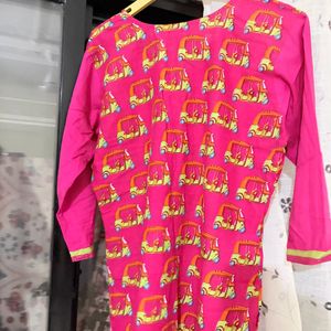 Vibrant Pink Tuk-Tuk Print Kurta