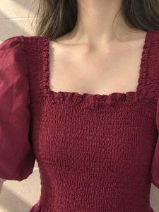 Burgundy square neck smoked maxi dress