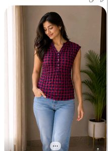 Women's Pink & Black Checkered Top