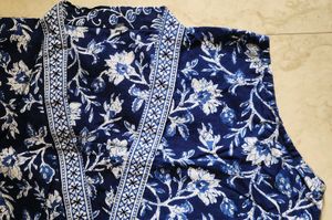 Adjustable Blue Floral Print Cotton Shirt Kurta