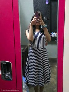 🖤🤍 Vintage Chic Striped Dress 🤍🖤