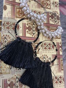 Elegant Pearl & Tassel Hoop Earrings